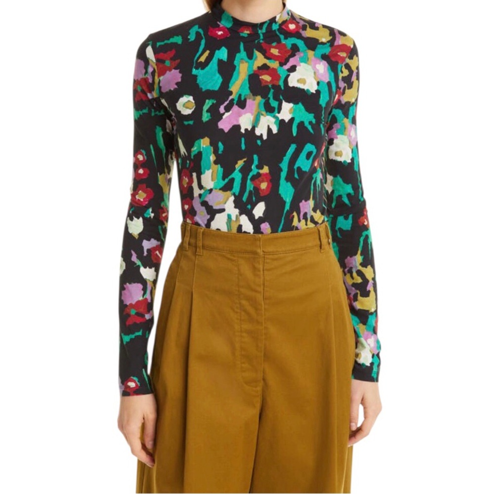 Proenza Schouler White Label Painted Floral Turtleneck Long Sleeve Top Size XS